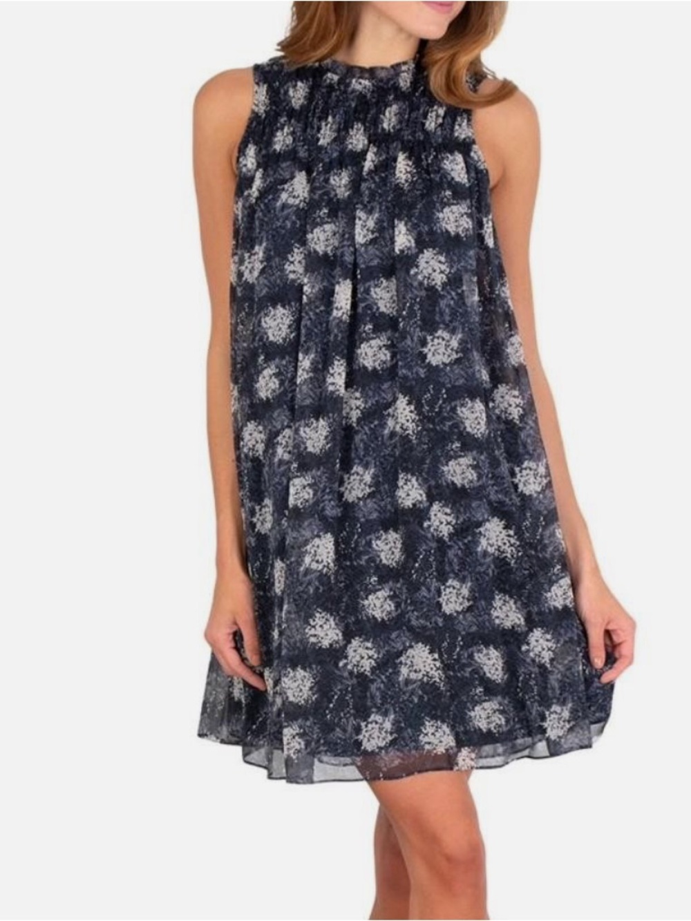 Joie Navy Floral Mock-Neck Mini Dress